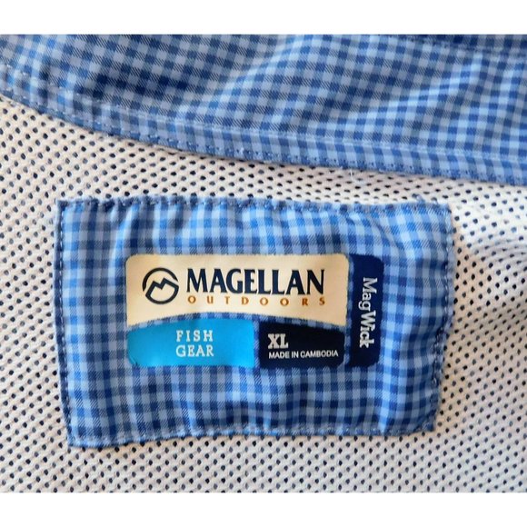 Magellan Fish Gear Shirt XL Blue Small Check Moisture Wicking Short Sleeves - Picture 6 of 7